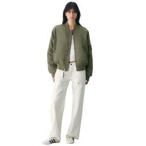 TNA Aritzia Brea Bomber Jacket XS Olive Green Primaloft Puffy Oversized Y2K